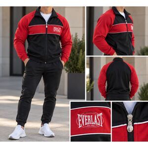 Vintage Everlast Track Jacket Mens M Black Red Zip Boxing Warm Up Track Y2K